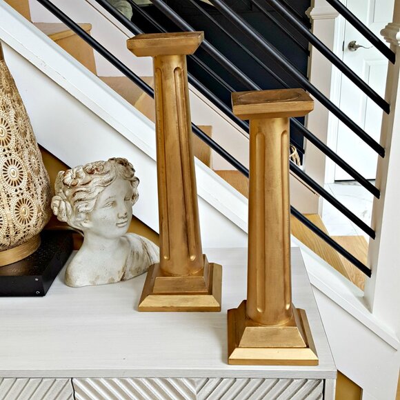 BOHO Farmhouse BRUSHED Gold WOOD CANDLE HOLDERS - Picture 5 of 5